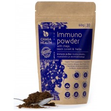 Juodųjų beržo grybų (chaga) ir juodųjų serbentų milteliai „Immuno“. Maisto papildas, ekologiškas (60g)